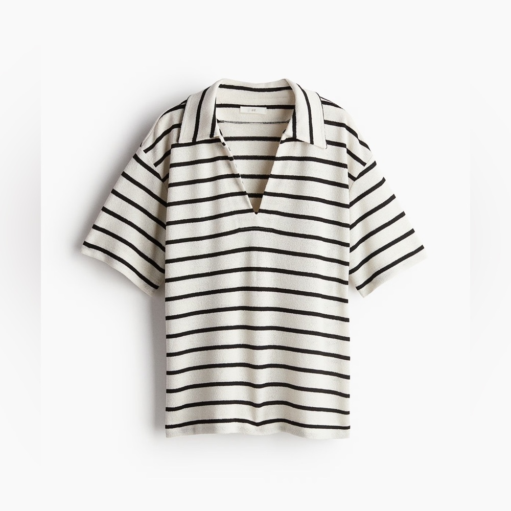 H&M Striped Terry Short Sleeve Polo Tee